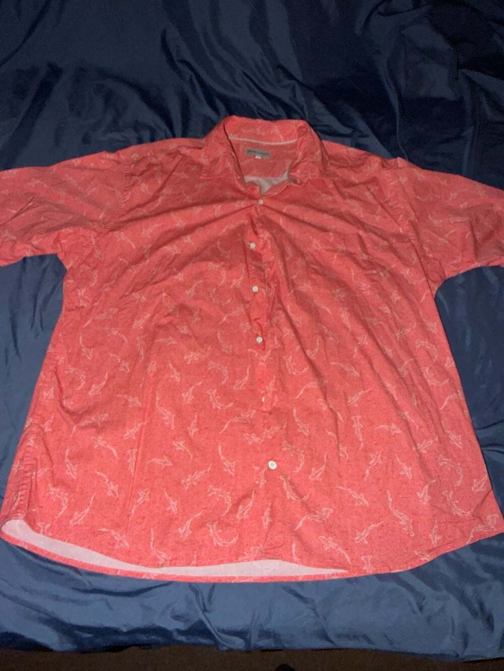 Peter Millar Hammerhead Shark Print Short Sleeve Button Down Shirt XL